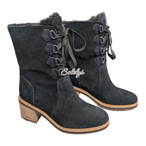 Timberland Sienna High Waterproof Mid Black Suede Leather Lace Up Heel Boot 6.5